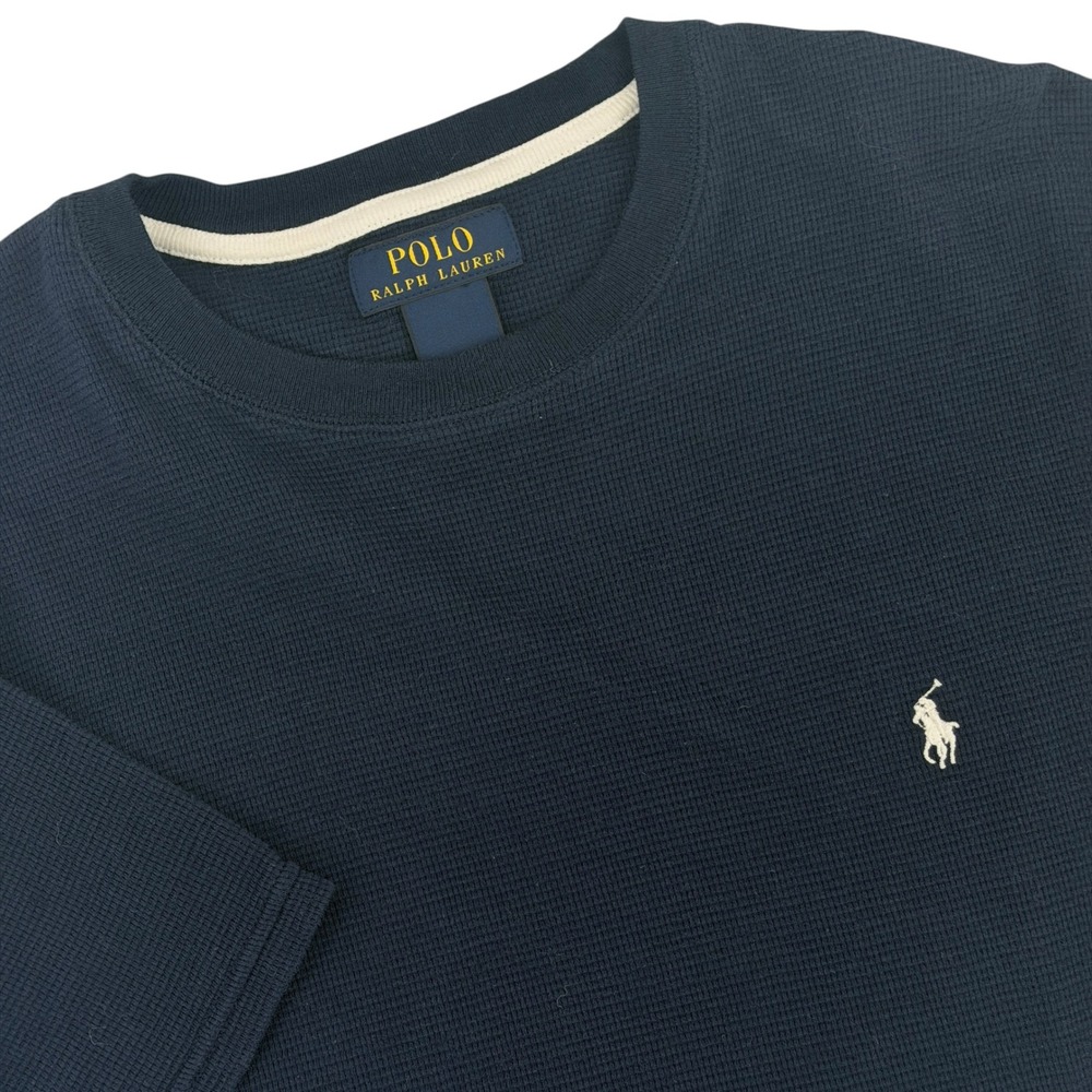Polo Ralph Lauren Shirt Mens Large Navy Waffle Knit Cotton Short Sleeve Thermal